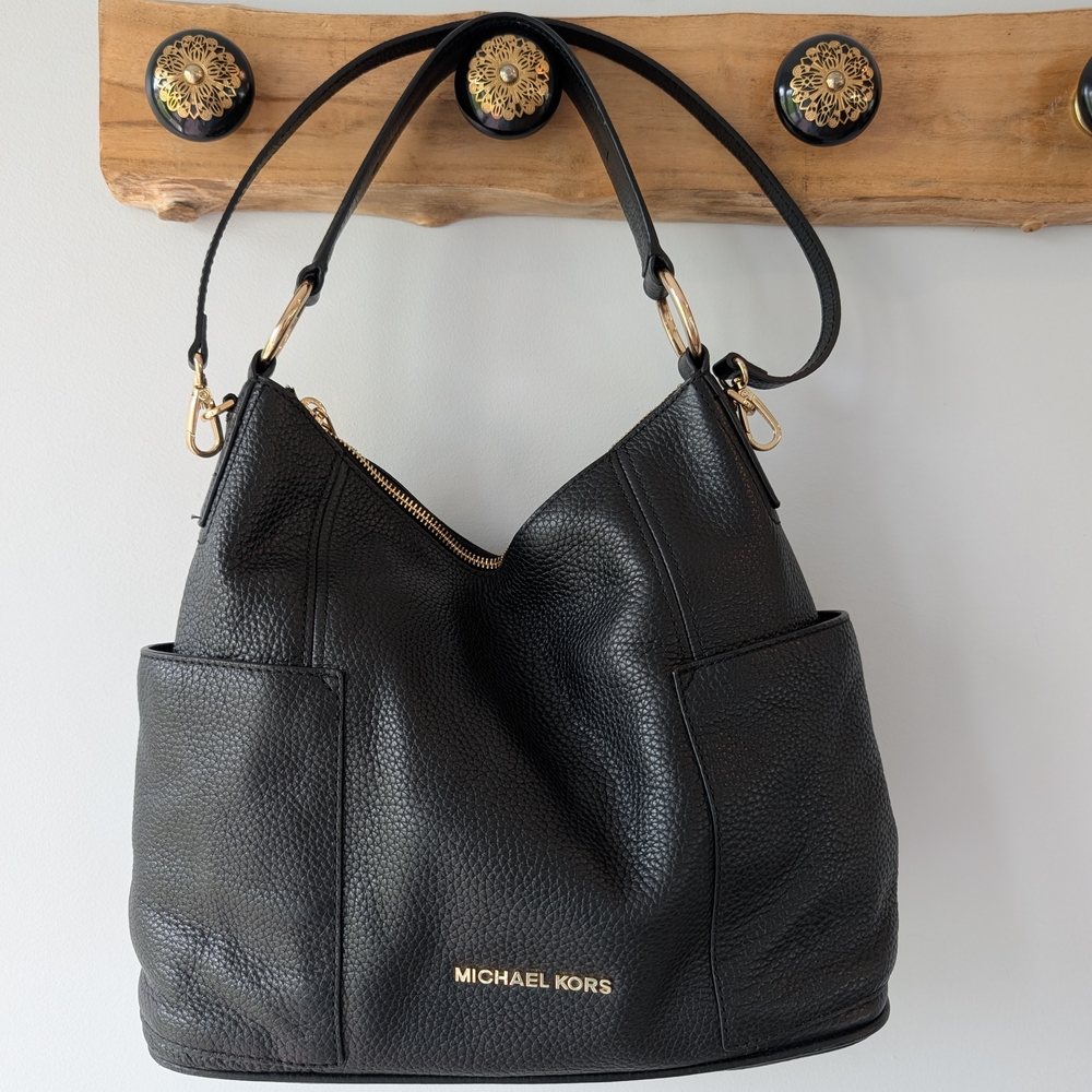 Michael Kors Black Shoulder Bag with Elegant Gold Accents